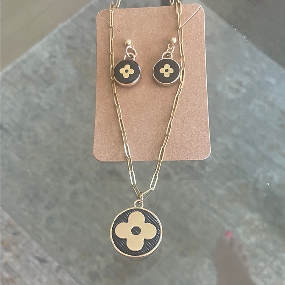 LV charms  Gold and Black Pendant and Earring Set - Picture 1 of 4